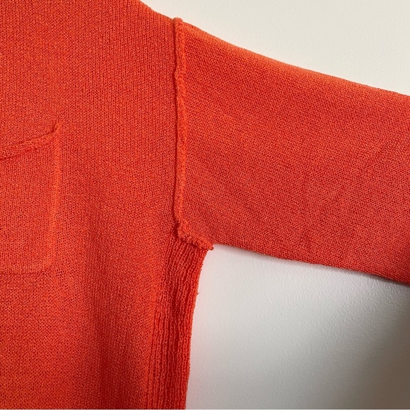 Vibrant Coral Orange Knit Crewneck Sweater w/ Drop Shoulder Chest Pocket… - Picture 5 of 14